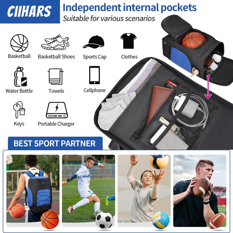 Ciihars Basketball Backpack Bag Large Sports Bag with Separate Ball holder & Shoes compartment, Best for Basketball, Soccer,Volleyball,Gym - Image 5